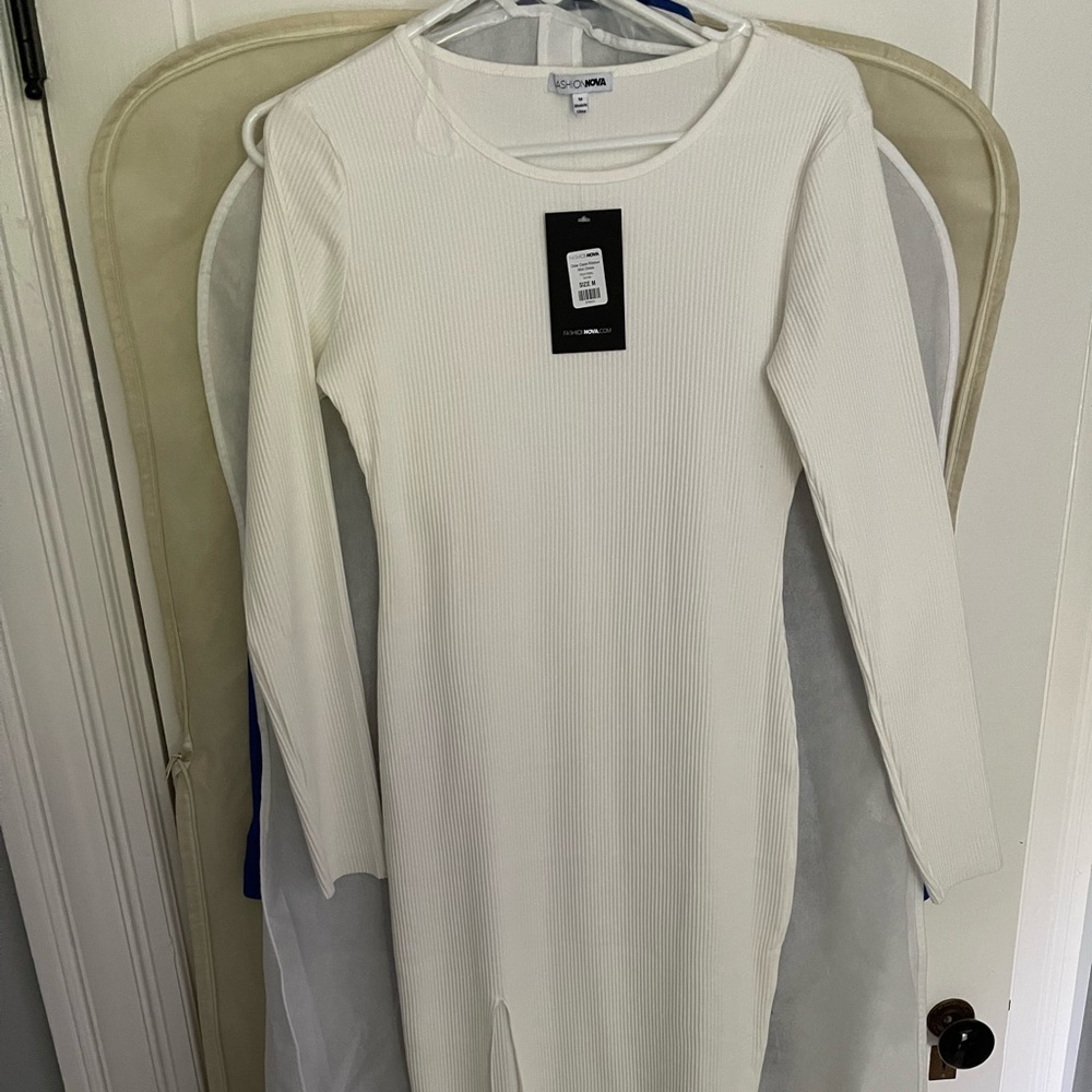 Fashion Nova White Long Sleeve Midi Dress - medium, tags on! Never worn